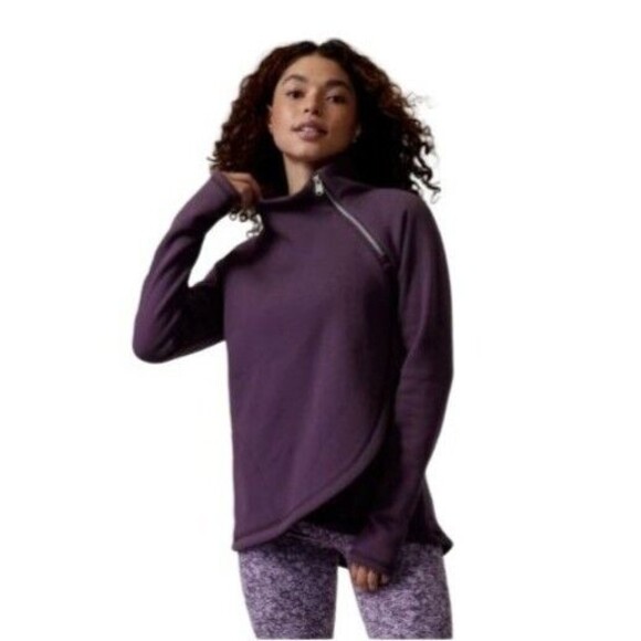 ATHLETA 383402 Purple Cozy Karma Asymmetrical Fleece Sweatshirt Crocus SIZE XS - Picture 1 of 12